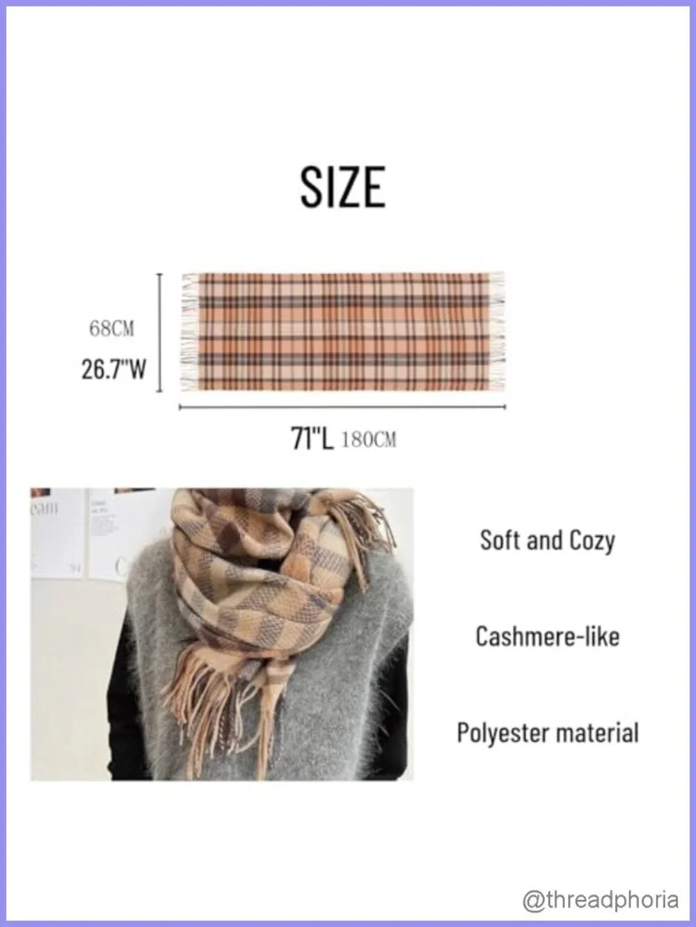 Soft Plaid Scarf for Women Winter Cashmere Feel Long Shawl Wrap